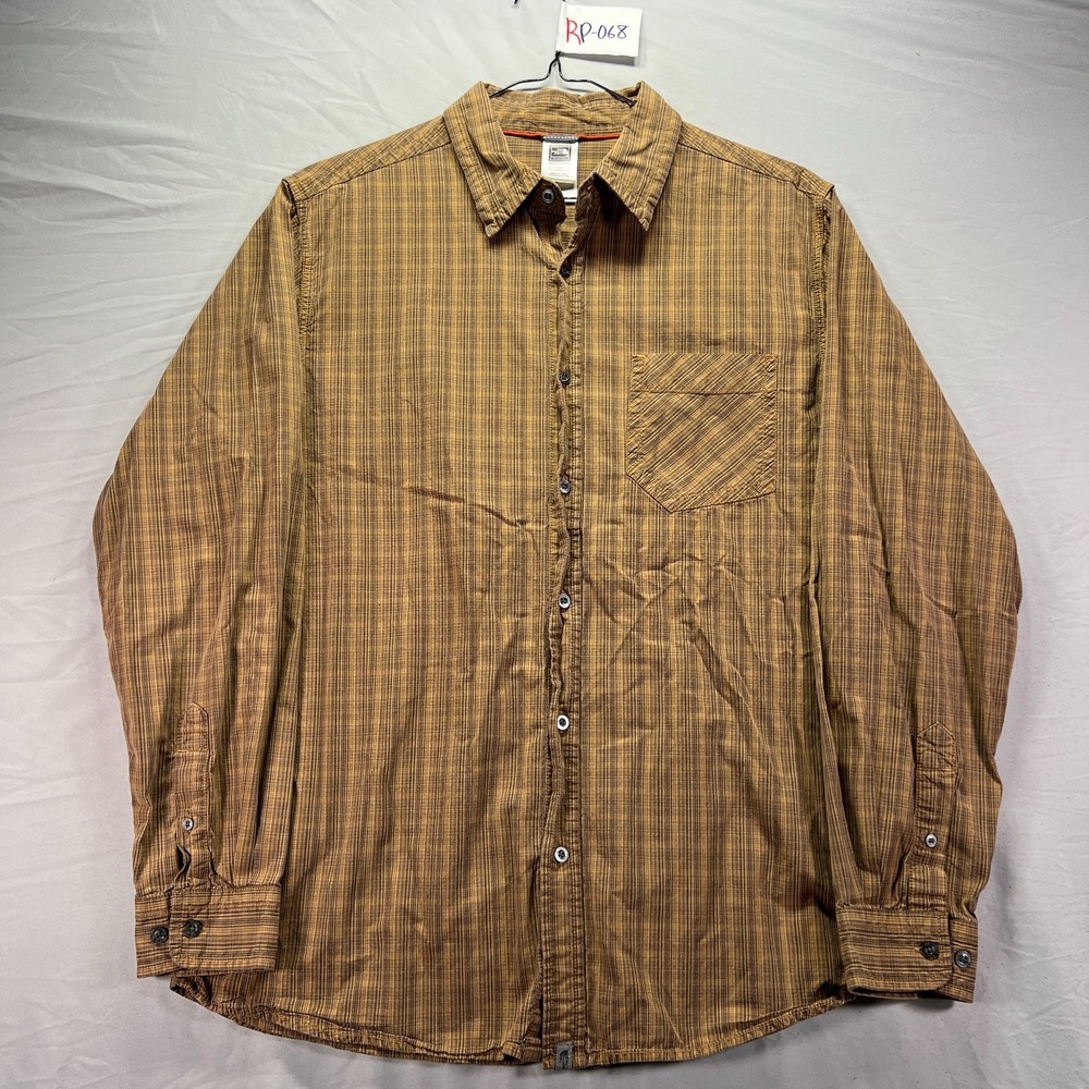 The North Face Shirt Men Large Brown Button Up Long Sleeve Pocket Utility Hiking